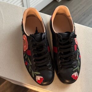 Gucci ACE Black Sneakers FLORA US 6.5 women’s 39.5